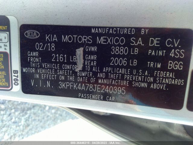 3KPFK4A78JE240395 KIA FORTE LX
