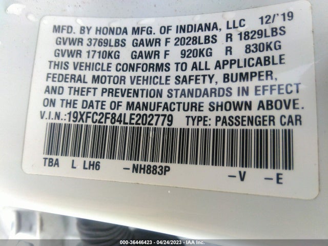 2020 HONDA CIVIC SEDAN SPORT VIN: 19XFC2F84LE202779