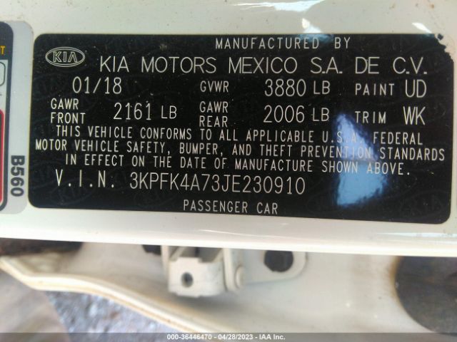 3KPFK4A73JE230910 KIA FORTE LX