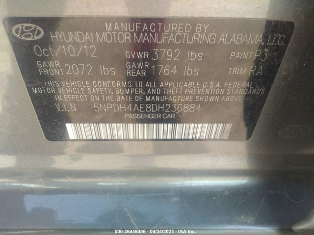 2013 HYUNDAI ELANTRA GLS VIN: 5NPDH4AE8DH236884