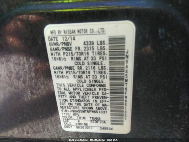 JN8AS5MT6FW651837 Nissan Rogue Select S