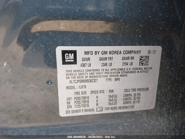 Chevrolet Trax Lt 2021 KL7CJPSM6MB362327 Image 9