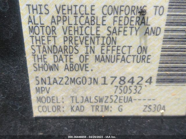 5N1AZ2MG0JN178424 Nissan Murano Platinum