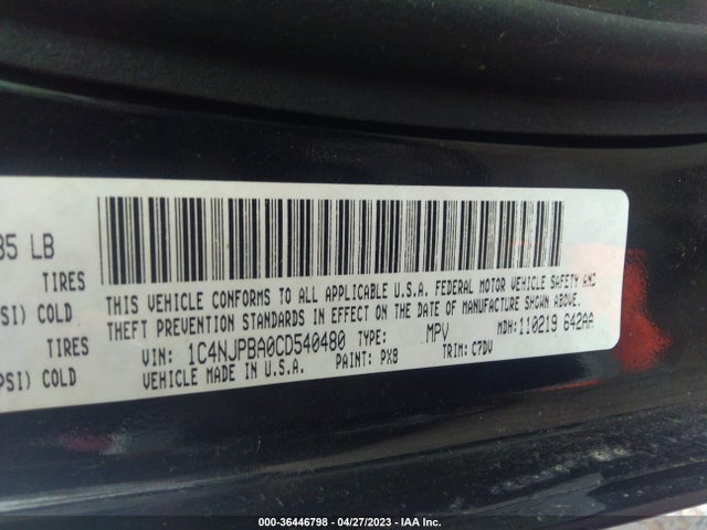 2012 JEEP PATRIOT SPORT VIN: 1C4NJPBA0CD540480