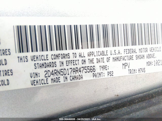 2010 DODGE GRAND CARAVAN SXT VIN: 2D4RN5D17AR475566