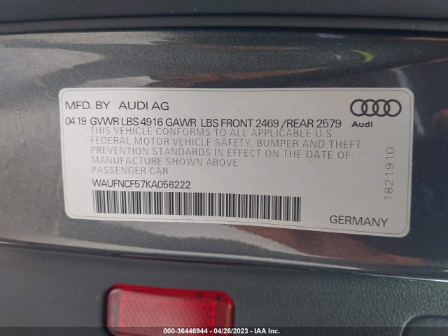 WAUFNCF57KA056222 Audi A5 Sportback Prestige