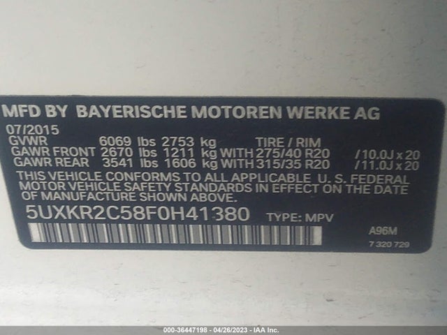 BMW X5 Sdrive35i 2015 5UXKR2C58F0H41380 Image 9