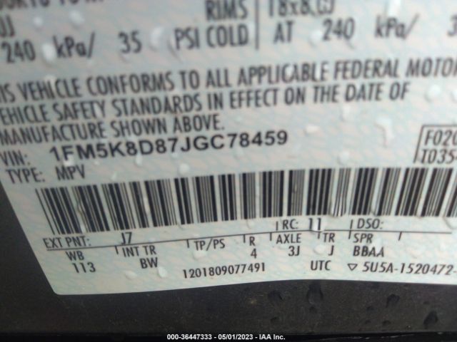 1FM5K8D87JGC78459 Ford EXPLORER XLT