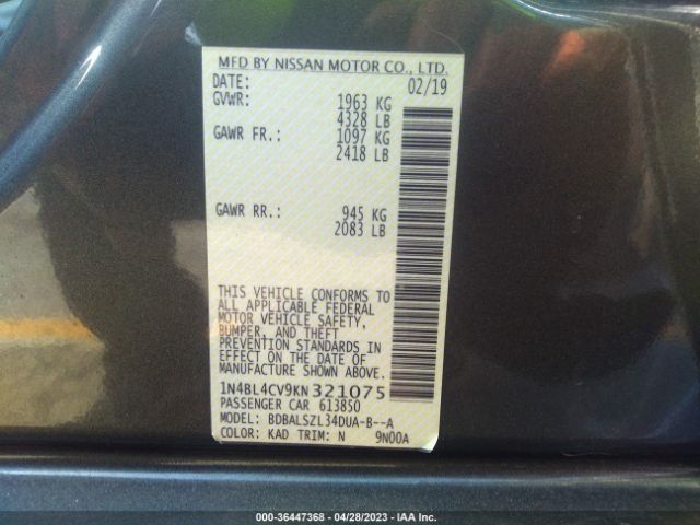 1N4BL4CV9KN321075 Nissan Altima 2.5 Sr