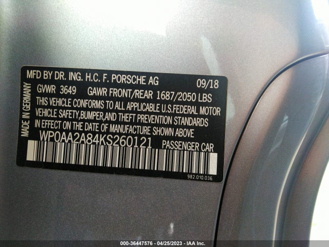 2019 Porsche 718, VIN: WP0AA2A84KS260121