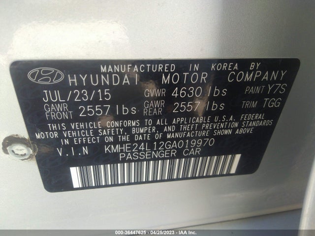 Продаж на аукціоні авто 2016 Hyundai Sonata Hybrid Se, vin: KMHE24L12GA019970, номер лоту: 36447625