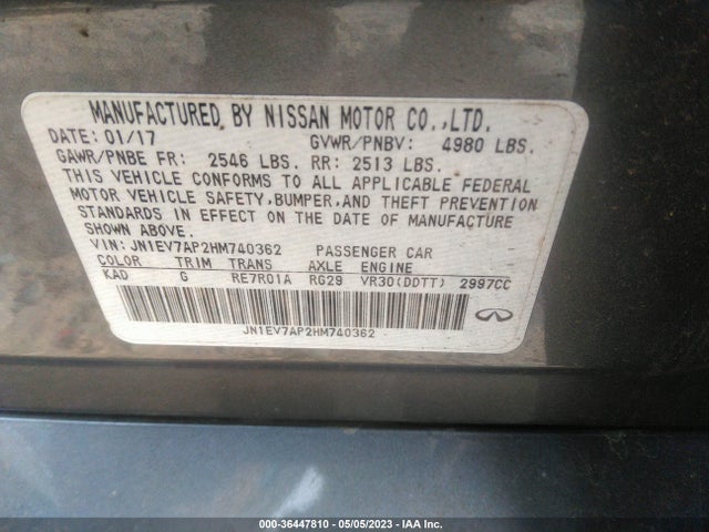 Продаж на аукціоні авто 2017 Infiniti Q50 3.0t Premium, vin: JN1EV7AP2HM740362, номер лоту: 36447810