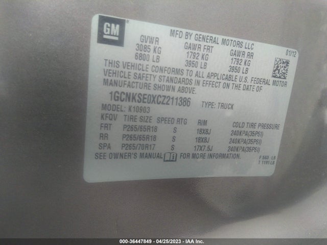 2012 CHEVROLET SILVERADO 1500 LT VIN: 1GCNKSE0XCZ211386