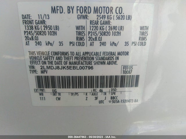 2014 LINCOLN MKX VIN: 2LMDJ8JK5EBL00796