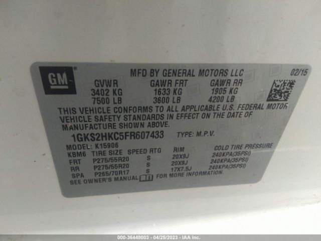 1GKS2HKC5FR607433 GMC Yukon Xl Slt