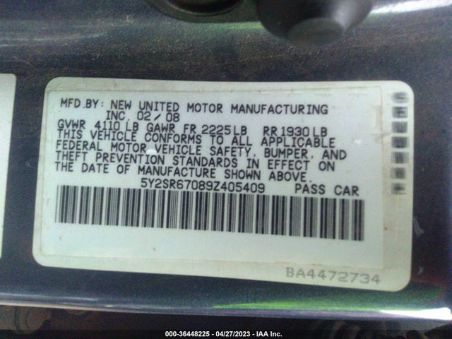 2009 PONTIAC VIBE GT VIN: 5Y2SR67089Z405409