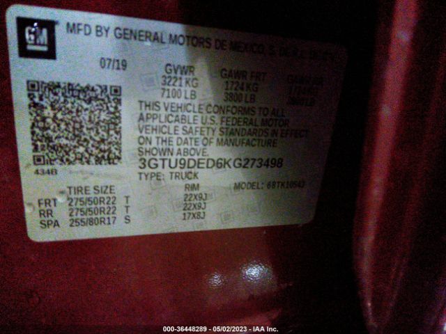 3GTU9DED6KG273498 GMC Sierra 1500 Slt
