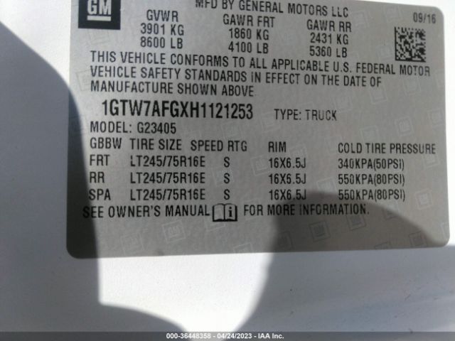 1GTW7AFGXH1121253 GMC SAVANA CARGO VAN