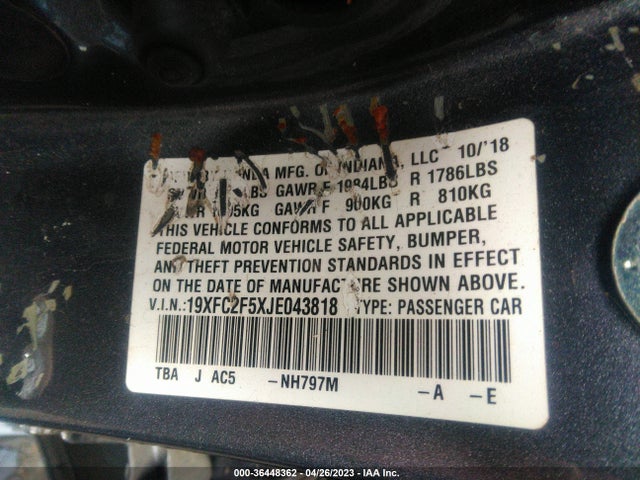 Honda Civic Sedan Lx 2018 19XFC2F5XJE043818 Image 9