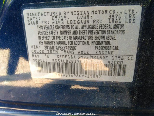 3N1AB7AP8KY419597 Nissan SENTRA SV