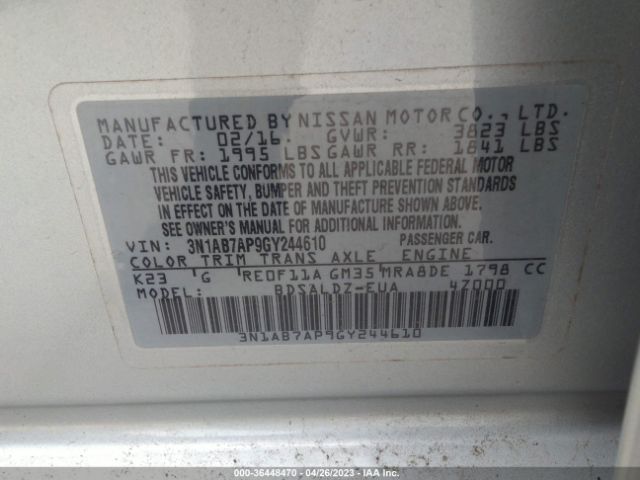 3N1AB7AP9GY244610 Nissan SENTRA SV