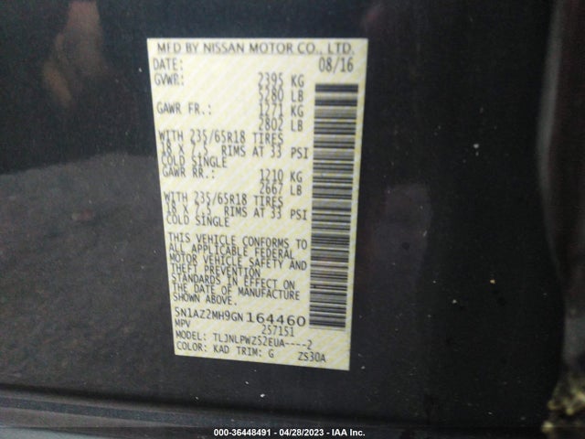 Nissan MURANO S 2016 5N1AZ2MH9GN164460 Image 11