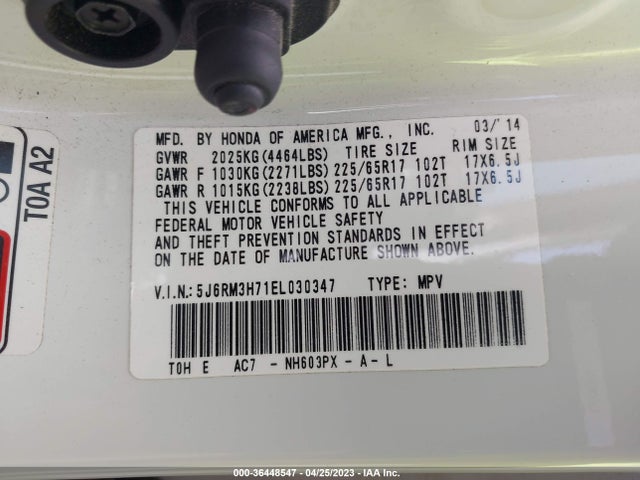 Honda Cr-v Ex-l 2014 5J6RM3H71EL030347 Image 9