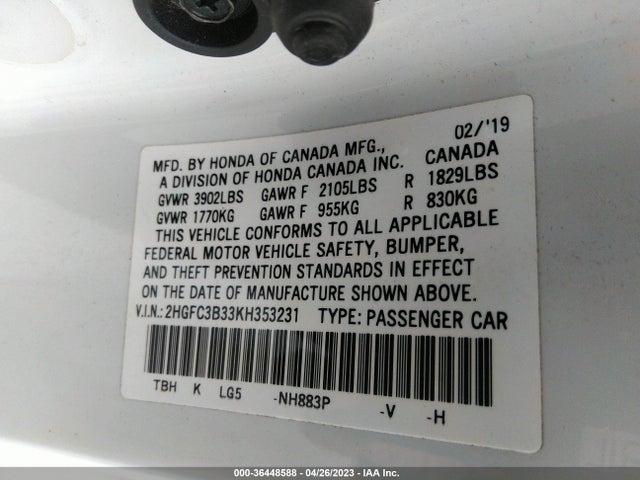 Honda Civic Coupe Ex 2019 2HGFC3B33KH353231 Image 9