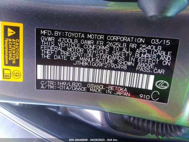 JTHBK1GG9F2190498 Lexus ES 350