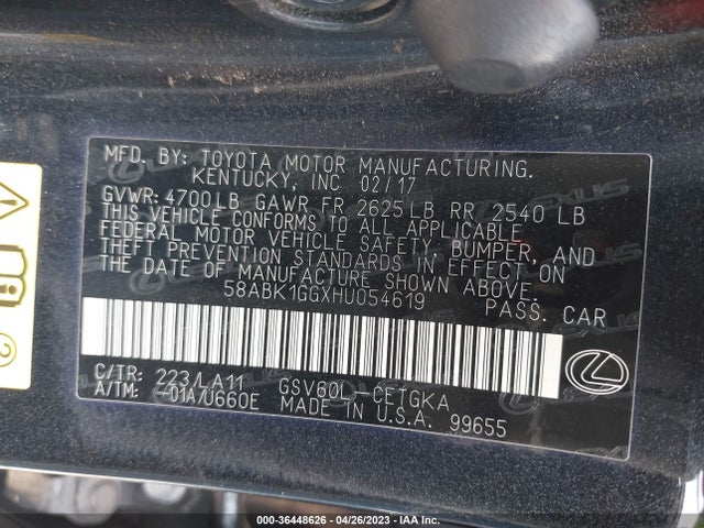 58ABK1GGXHU054619 Lexus Es Es 350