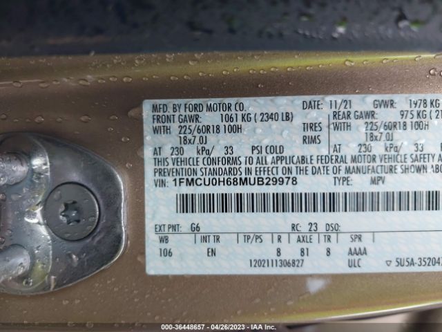 1FMCU0H68MUB29978 Ford ESCAPE SEL