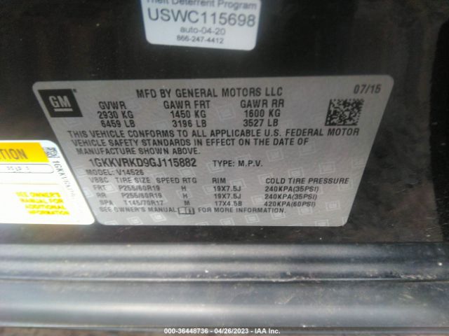 1GKKVRKD9GJ115882 GMC ACADIA SLT