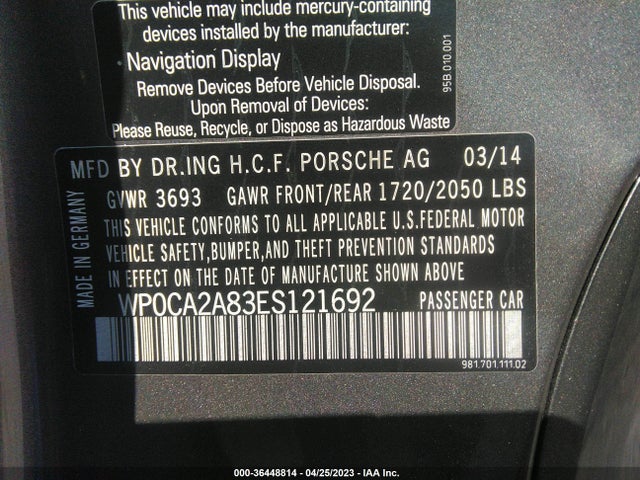 2014 Porsche Boxster, VIN: WP0CA2A83ES121692