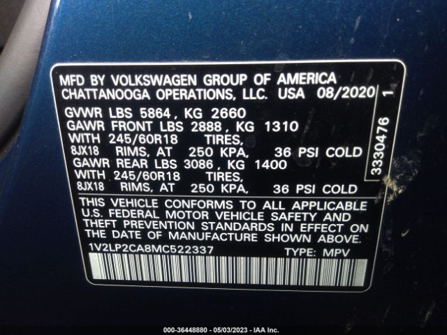 2021 VOLKSWAGEN ATLAS 1V2LP2CA8MC522337 Photo 8