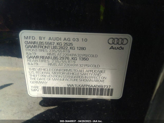 2010 AUDI Q5 PREMIUM PLUS VIN: WA1LKAFP6AA088737