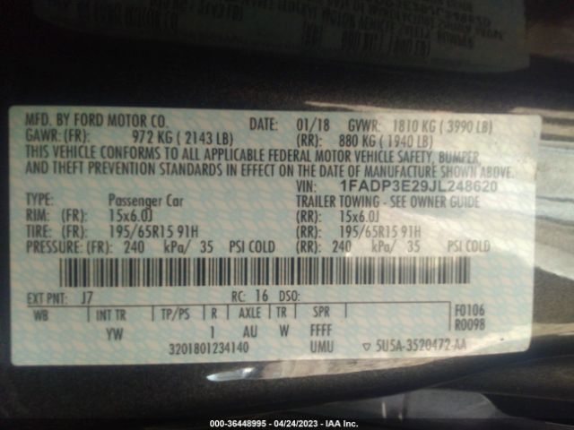 1FADP3E29JL248620 Ford FOCUS S