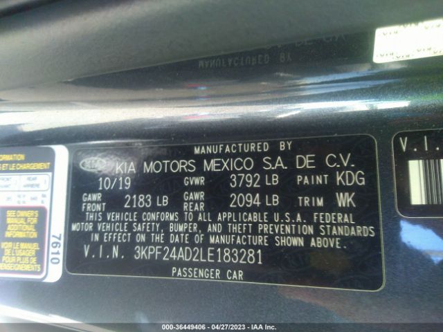 3KPF24AD2LE183281 KIA Forte Lxs