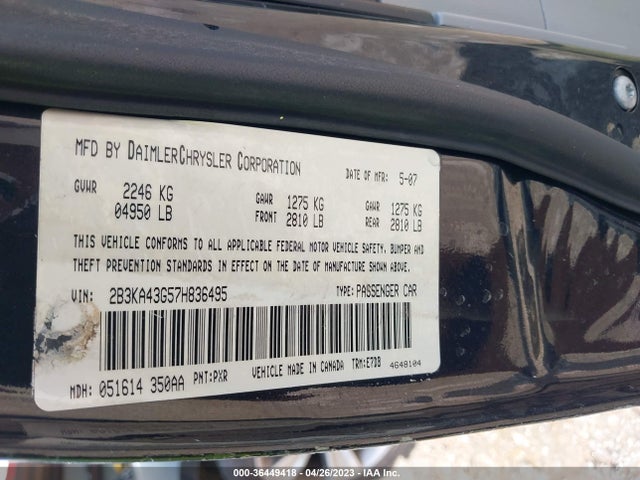 2007 DODGE CHARGER VIN: 2B3KA43G57H836495