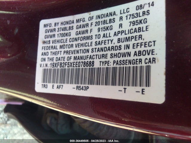 Honda Civic Sedan Lx 2014 19XFB2F5XEE078688 Image 9
