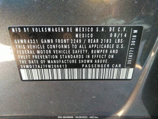 3VWD17AJ7FM206613 Volkswagen Jetta Sedan 1.8t Se