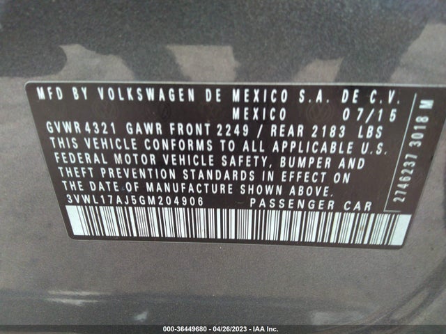 3VWL17AJ5GM204906 Volkswagen Jetta Sedan 1.8t Sel