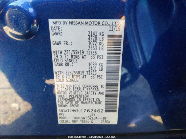 5N1AT2MV5LC762462 Nissan Rogue Sl