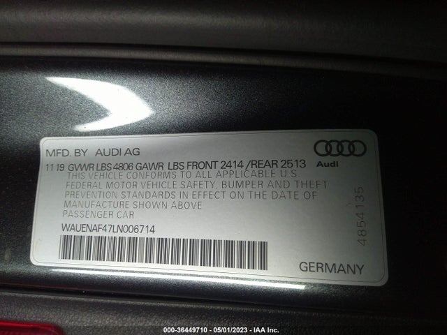 WAUENAF47LN006714 Audi A4 Premium Plus 45 Tfsi Quattro S Tronic