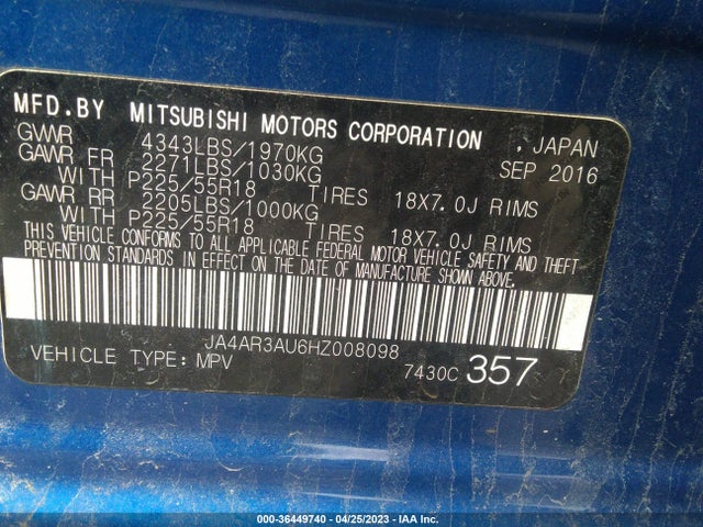 JA4AR3AU6HZ008098 Mitsubishi Outlander Sport 2.0