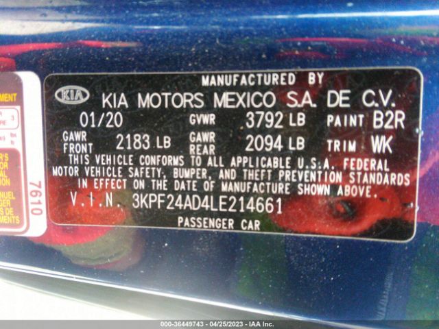 3KPF24AD4LE214661 KIA Forte Lxs