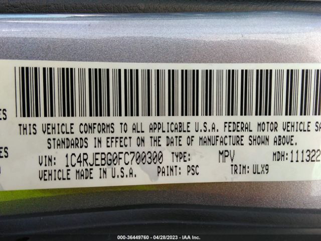 1C4RJEBG0FC700300 Jeep Grand Cherokee Limited