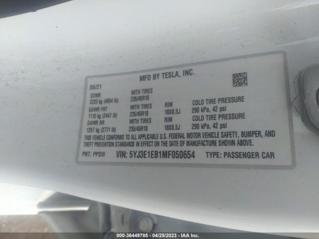 5YJ3E1EB1MF050654 Tesla Model 3 Long Range