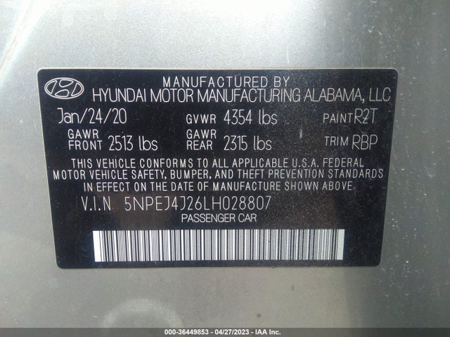 2020 HYUNDAI SONATA SEL PLUS VIN: 5NPEJ4J26LH028807