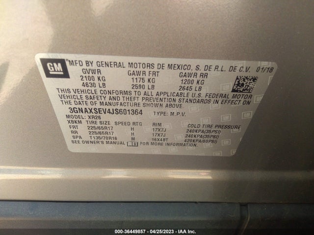 Chevrolet EQUINOX LT 2018 3GNAXSEV4JS601364 Image 9