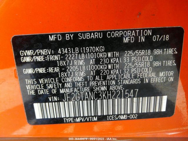 JF2GTANC3KH221547 Subaru Crosstrek Limited